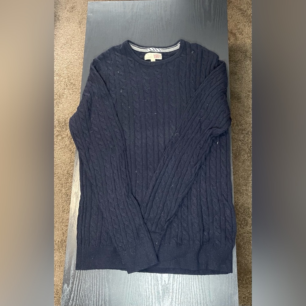 1901 Navy Cable-Knit Crewneck Sweater